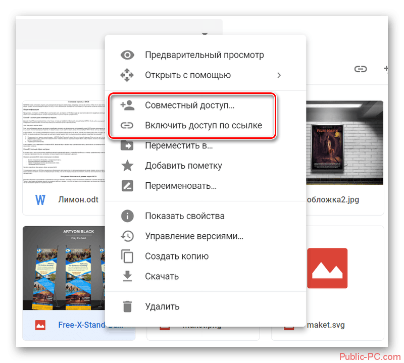 Выбор варианта доступа к файлу в Google-Drive