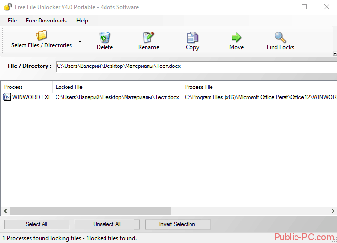 Интерфейс программы Free-File-Unlocker