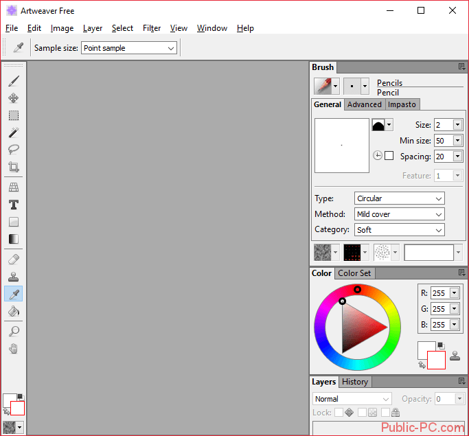 Главное окно Artweaver для программы для рисования артов