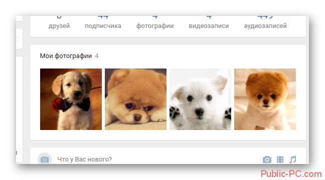 Блок с фотографиями на личной странице Вконтакте