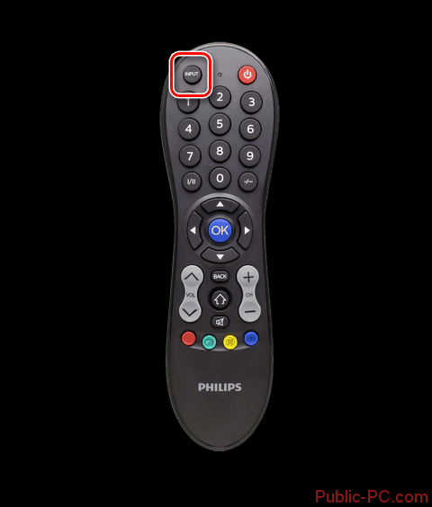 Использование кнопки Input на ПУ телевизора