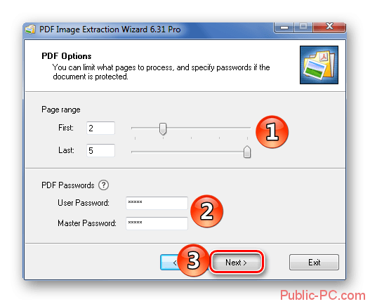 Настройка выборки страницы и пароля от PDF в Extraction-Wizard