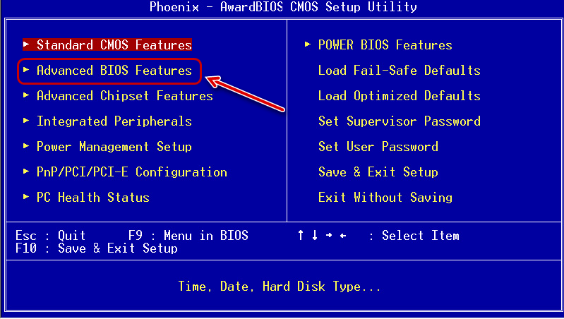 Стартовое меню Phoenix BIOS