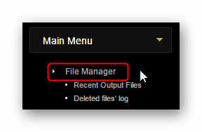 Кнопка File Manager на сайте VideoToolbox