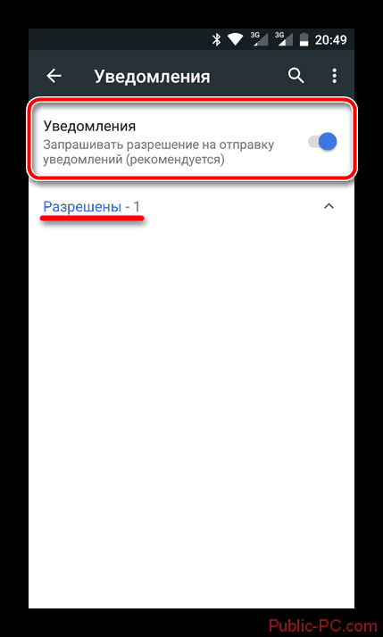 Разрешённые уведомления в мобильном Google-Chrome