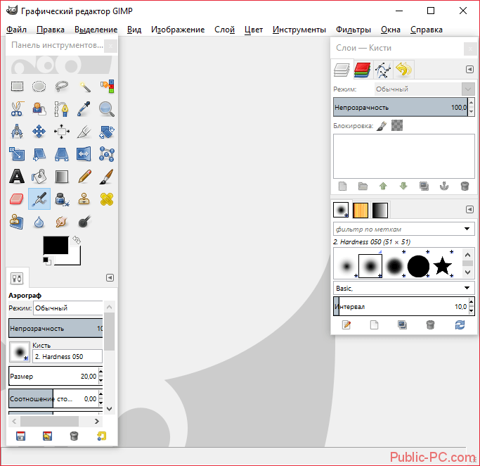 Главное окно GIMP для программы для рисования артов