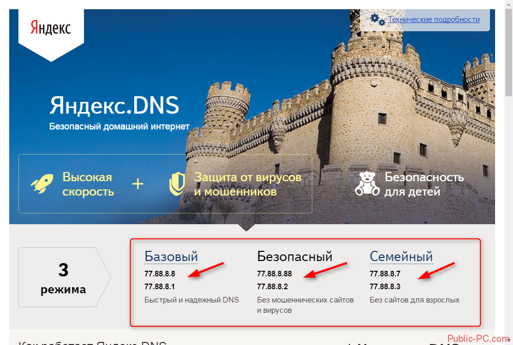 Выбор варианта DNS-адреса на Яндекс-DNS