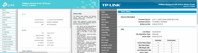 веб-интерфейс ADSL или 3G/4G модема TP-Link