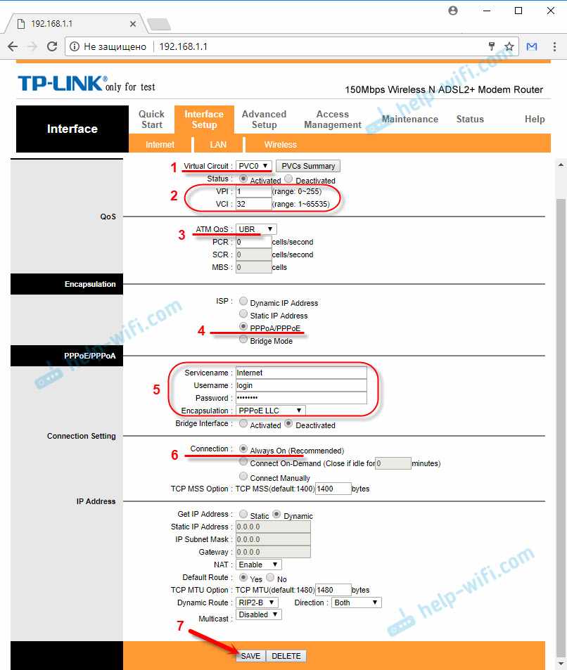 Настройка ADSL интернета TP-Link TD-W8951ND