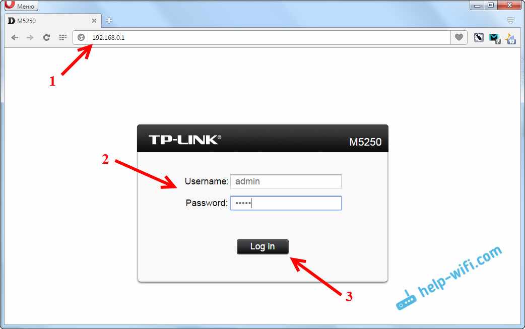 Настройки TP-LINK M5250 по адрес 192.168.0.1