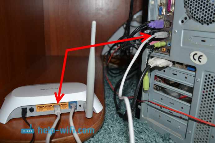Фото: подключение компьютера к роутеру по сетевому кабелю