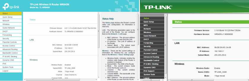 Разные web-интерфейсы TP-Link